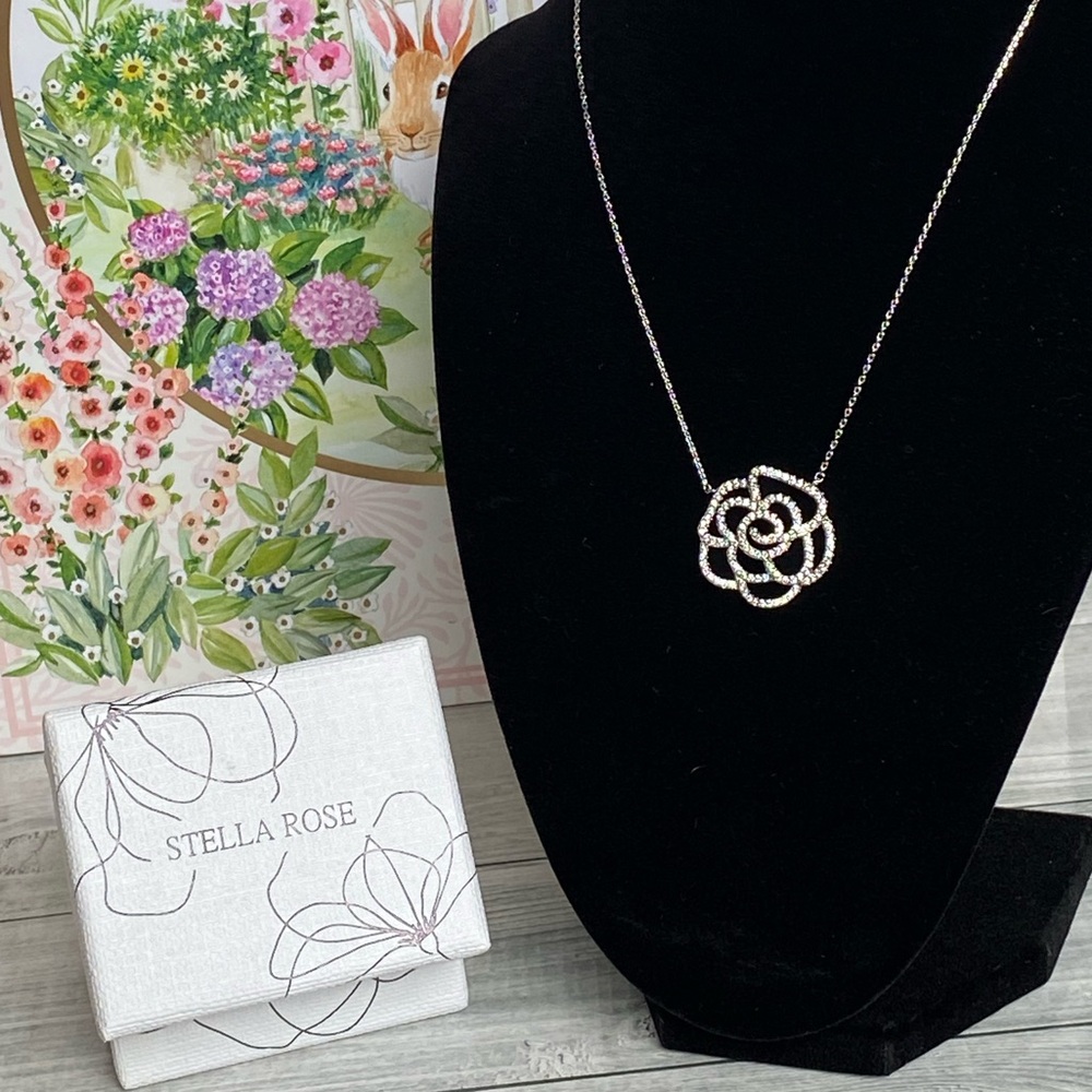 Stella Rose Silver Floral Rose Pendant Necklace Elegant Jewelry